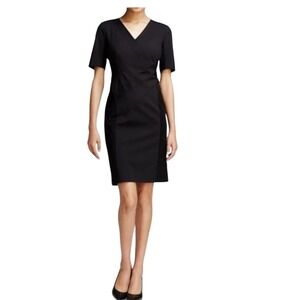 Lafayette 148 New York Black V-Neck Sheath Dress Size‎ 4 Short Sleeve $798